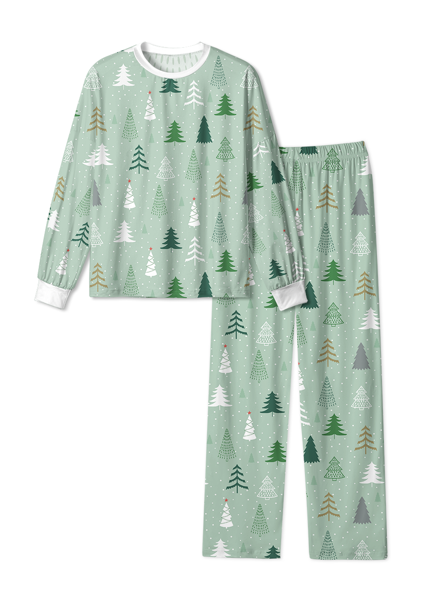 Vintage Charming Green Tree Snow Dot Christmas Pajama