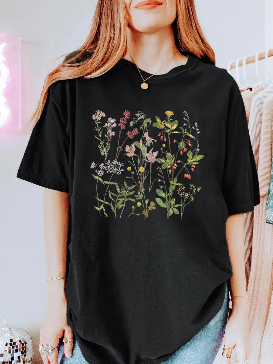 Vintage Flower Art Plant Oversize Graphic Tee
