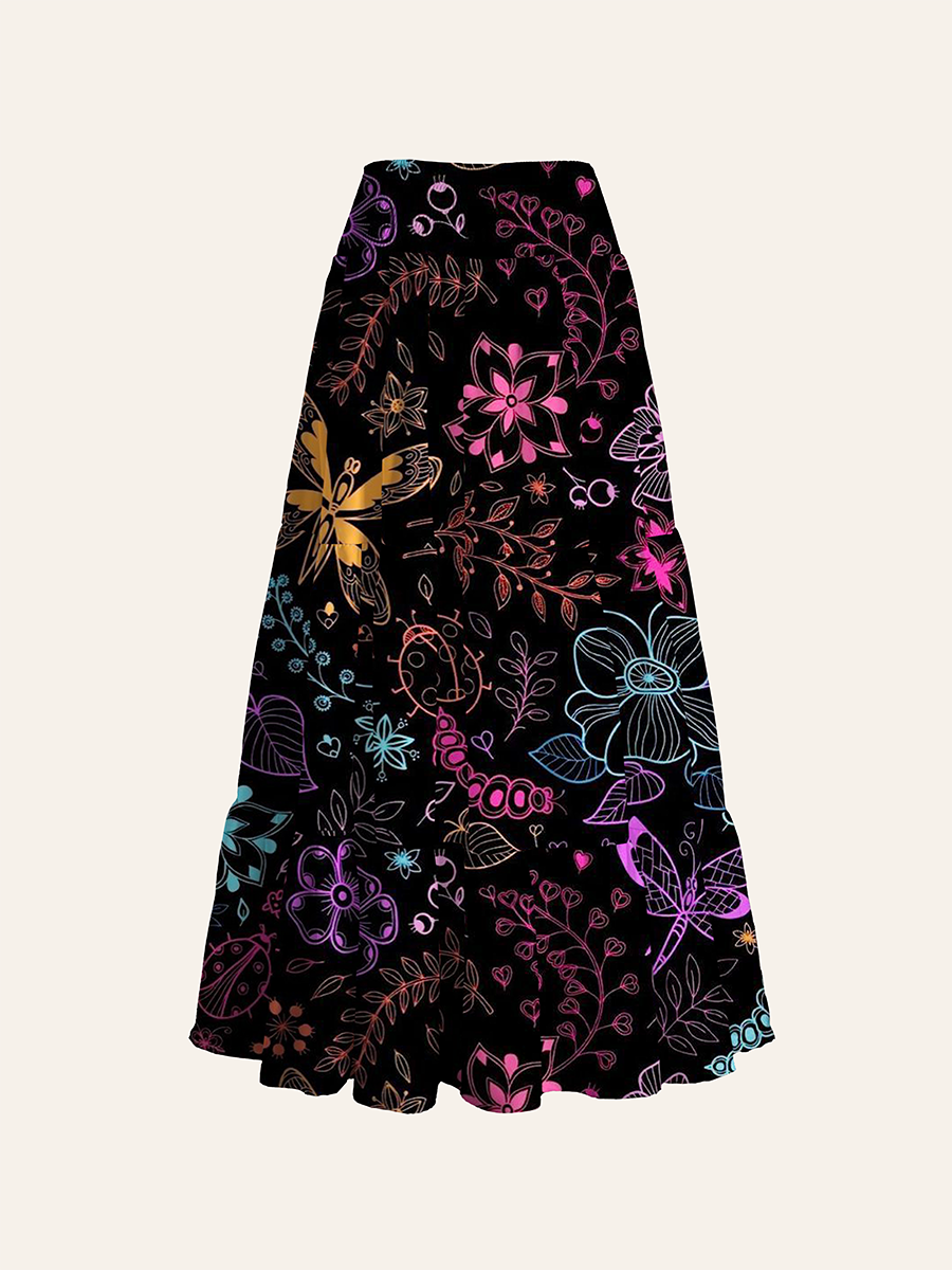 Whimsical Neon Butterfly Floral Convertible Maxi Skirts