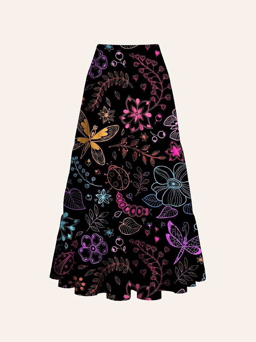 Whimsical Neon Butterfly Floral Convertible Maxi Skirts