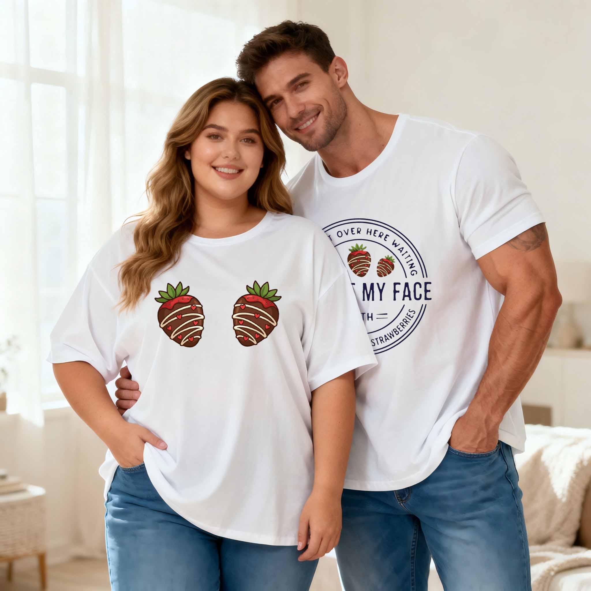 Vintage I’M Just Over Here Waiting To Stuff My Face With Chocolate Covered Strawberries Couple Shirt