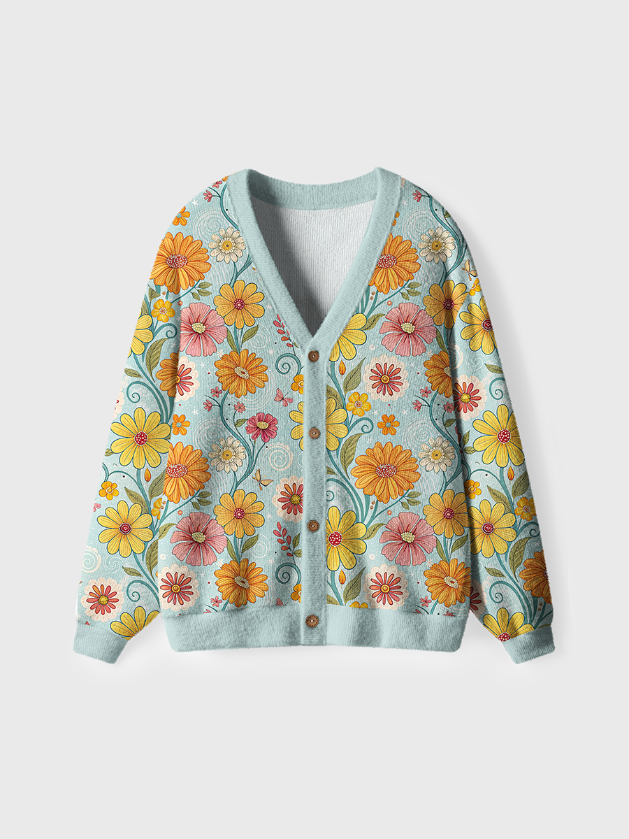 Vintage Orange Flower Butterfly Pop Cute Cardigan Sweaters