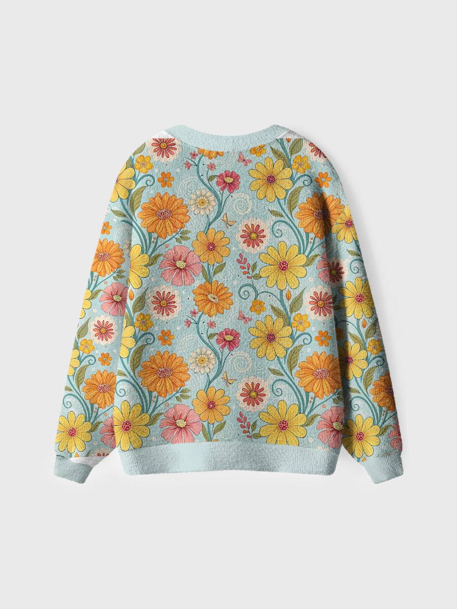 Vintage Orange Flower Butterfly Pop Cute Cardigan Sweaters