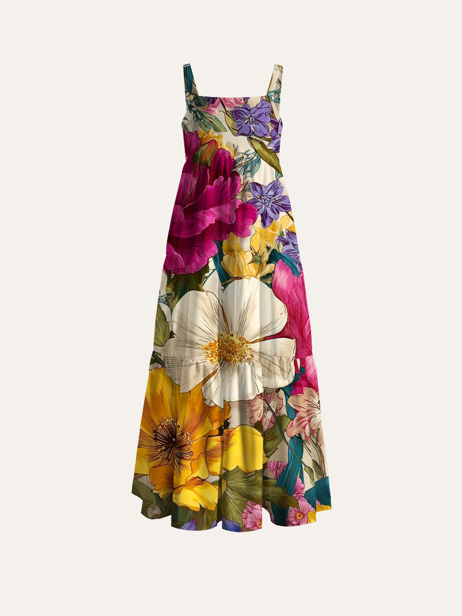 Botanical Wildflower Adjustable Wide Straps Maxi Dress