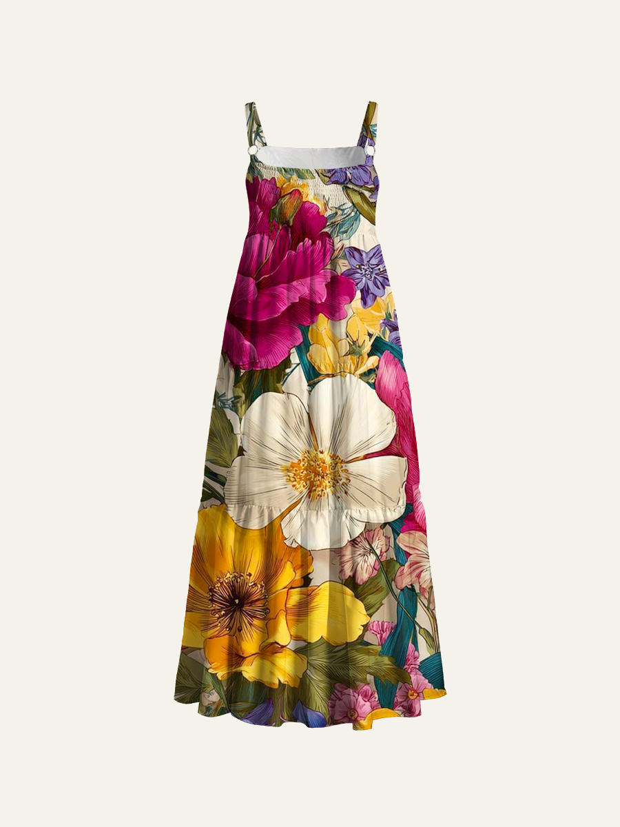 Botanical Wildflower Adjustable Wide Straps Maxi Dress