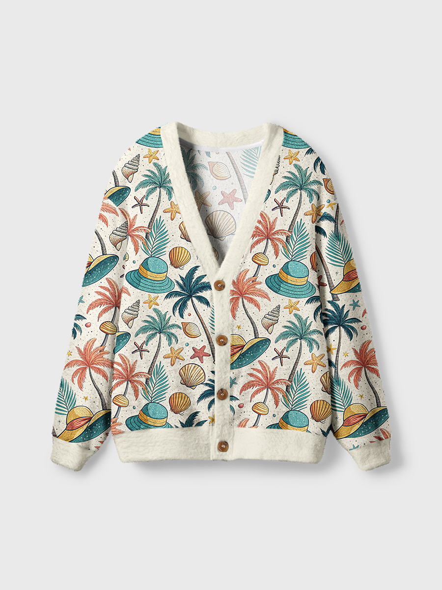 Vintage Tropical Palm Hat Pop Cute Cardigan Sweaters