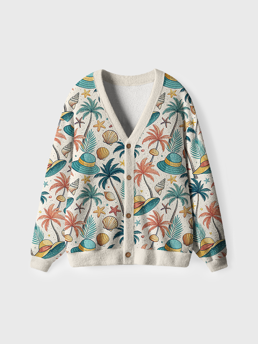 Vintage Tropical Palm Hat Pop Cute Cardigan Sweaters