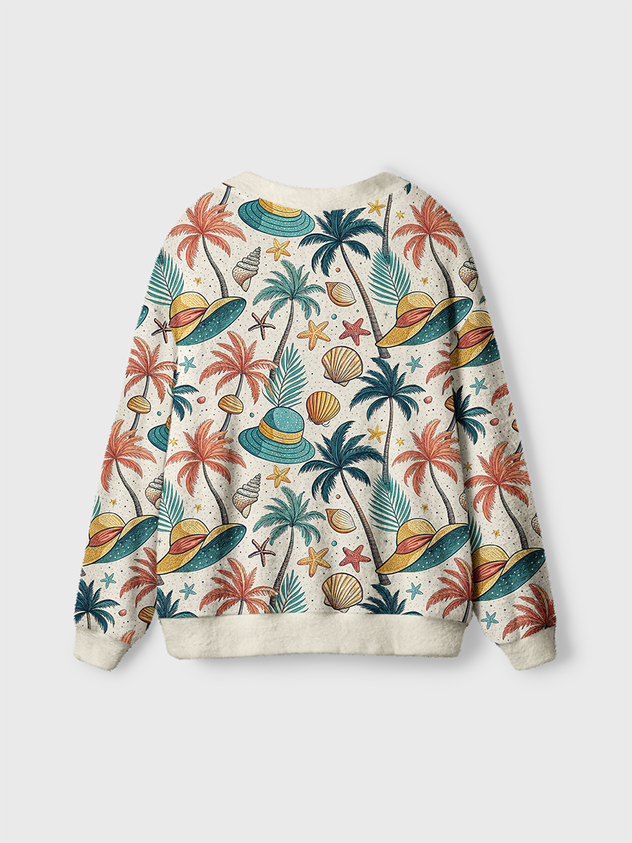 Vintage Tropical Palm Hat Pop Cute Cardigan Sweaters