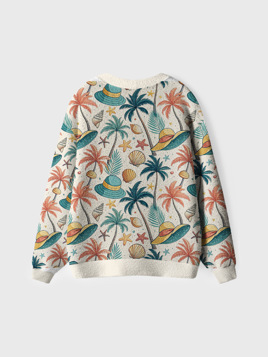 Vintage Tropical Palm Hat Pop Cute Cardigan Sweaters