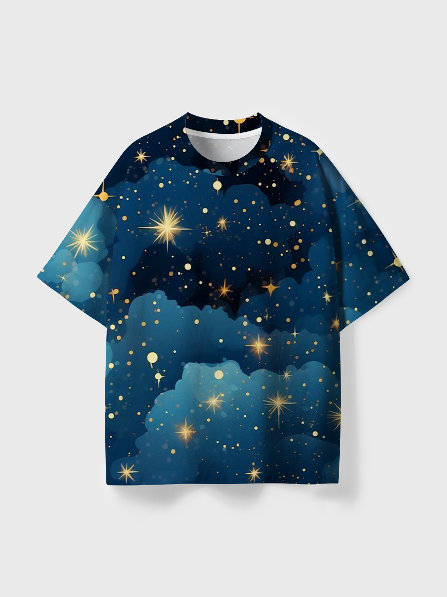 Vintage Whimsical Night Sky Starburst All Over Print T-Shirt