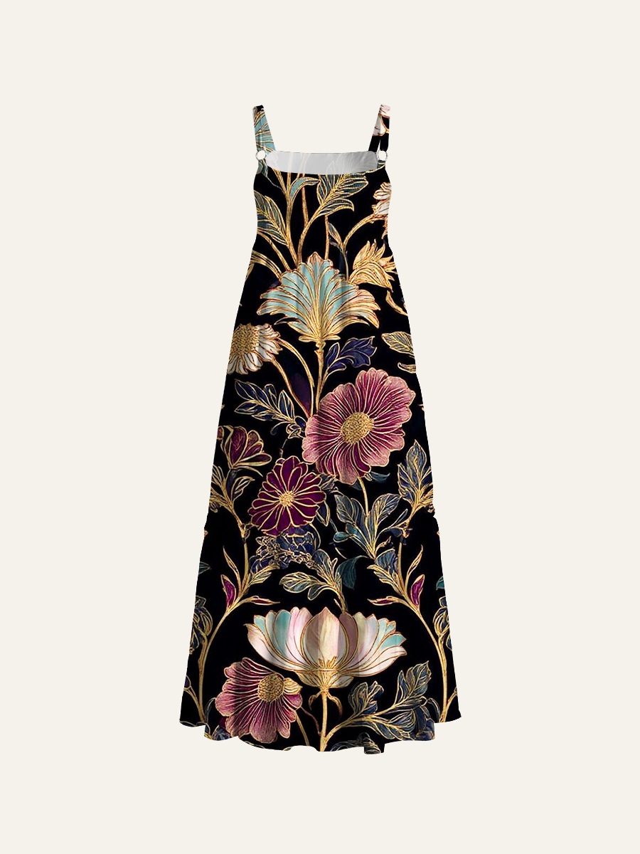 Ornate Floral Seamless Adjustable Wide Straps Maxi Dress