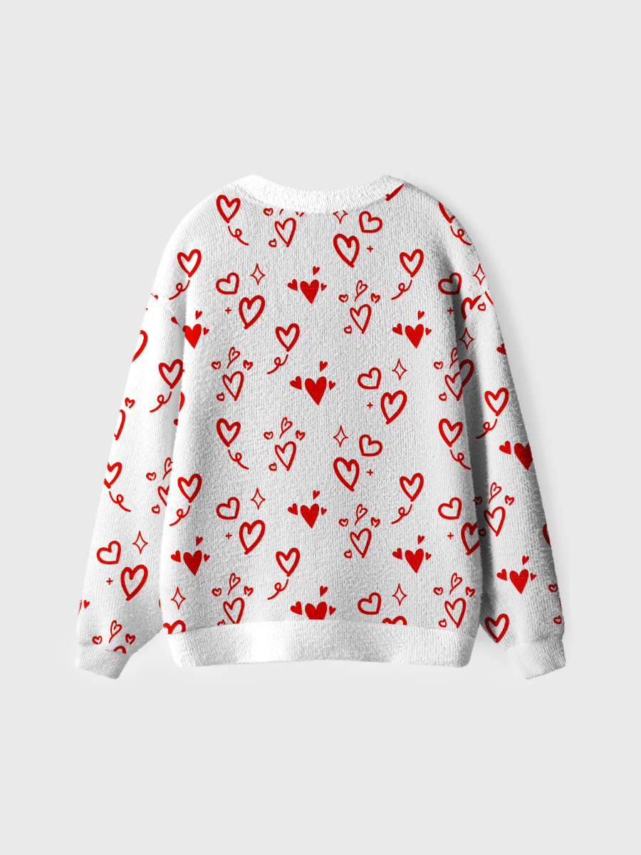 Vintage Red Heart Doodle Ugly Cardigan Sweaters