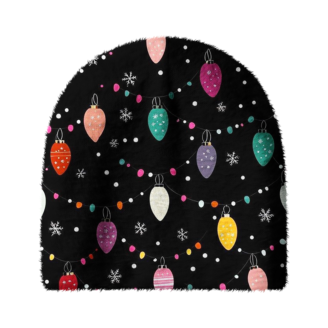 Vintage Colorful Christmas Lights Cozy Fuzzy Beanie