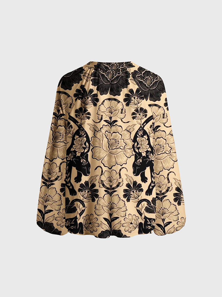 Wild Panther Garden Neck Tie Blouse