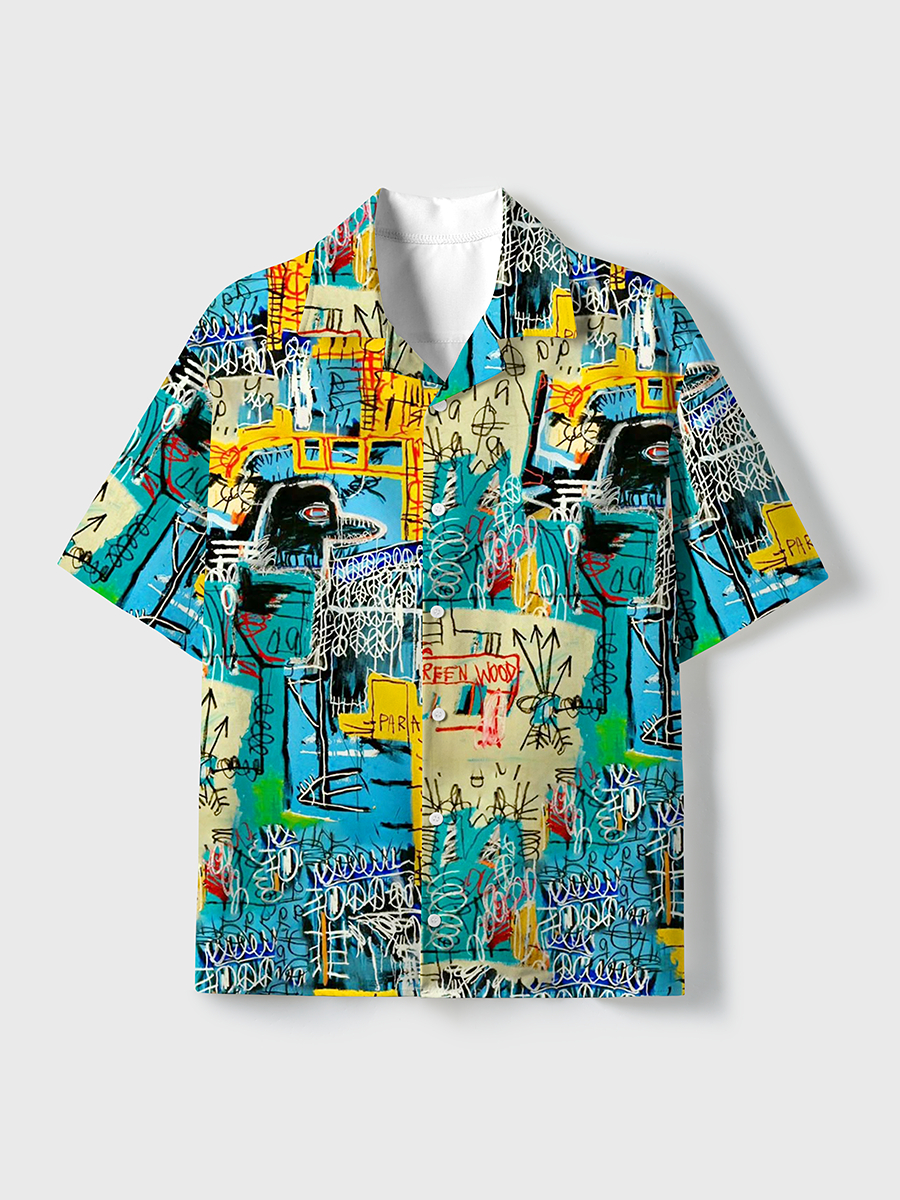 Playful Minimalist Doodles Unisex Hawaiian Beach Set Camp Collar Shirt And Shorts For Casual Summer Vacation