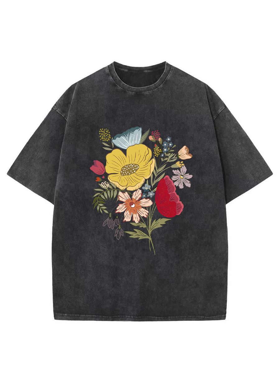 Vintage Colorful Flower Washed T-Shirt