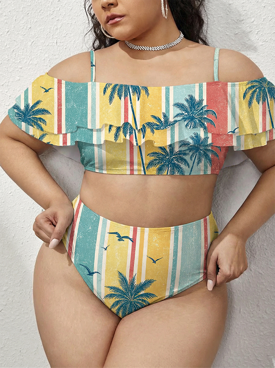 Vintage Summer Vacation Two Piece Ruffled Tankini Swimsuit