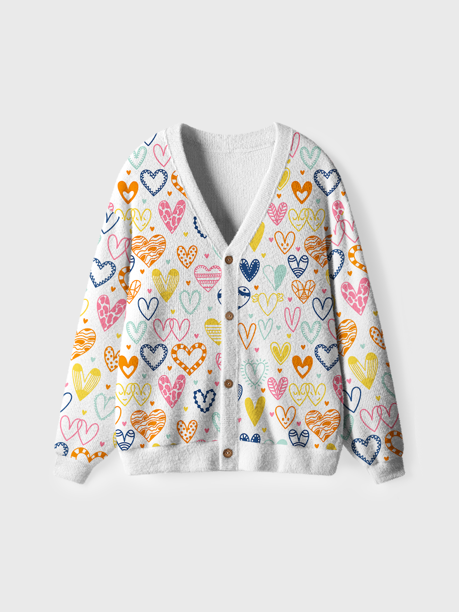 Vintage Colorful Pattern Heart Ugly Cardigan Sweaters