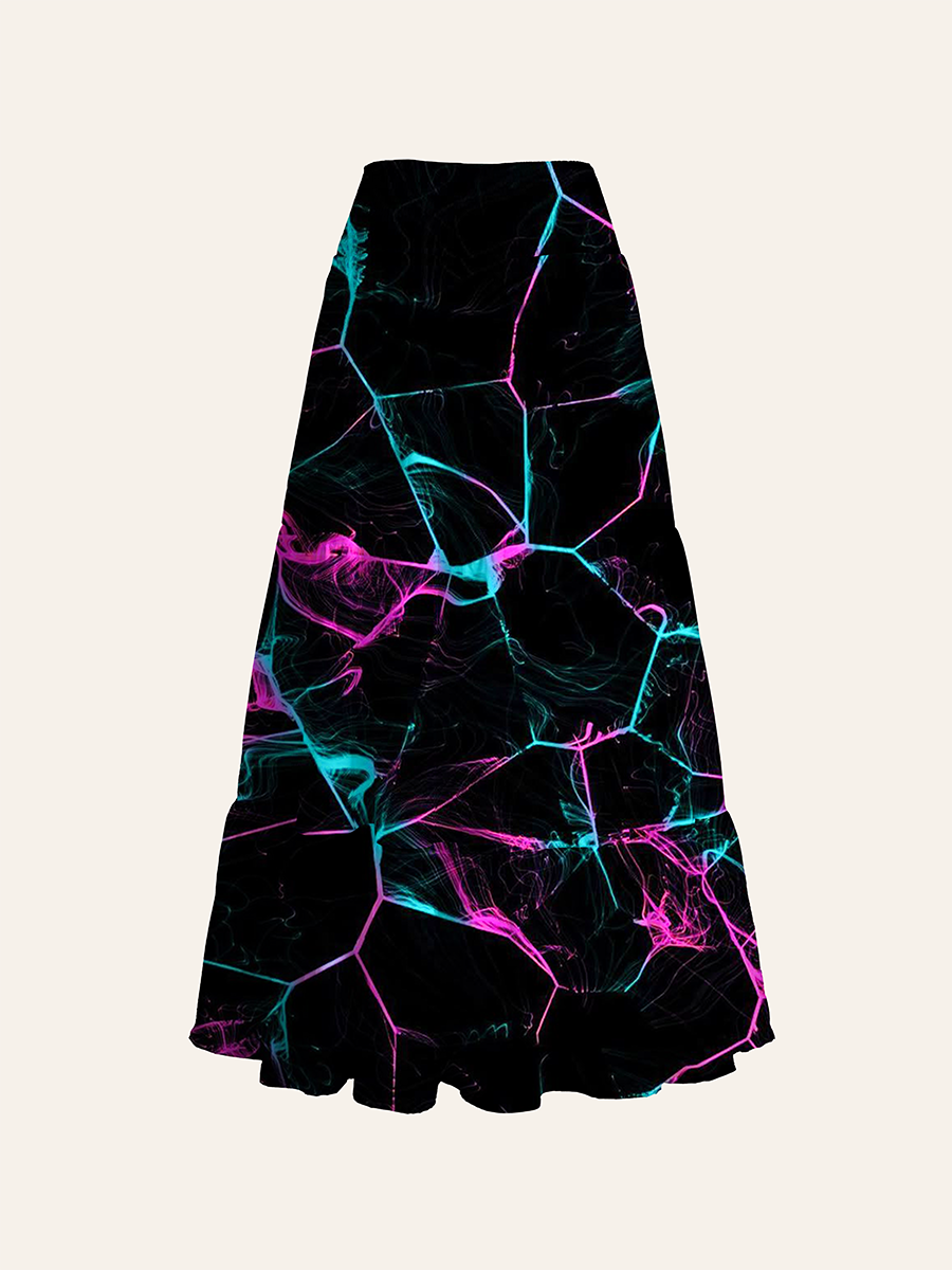 Neon Crackle Black Background Convertible Maxi Skirts