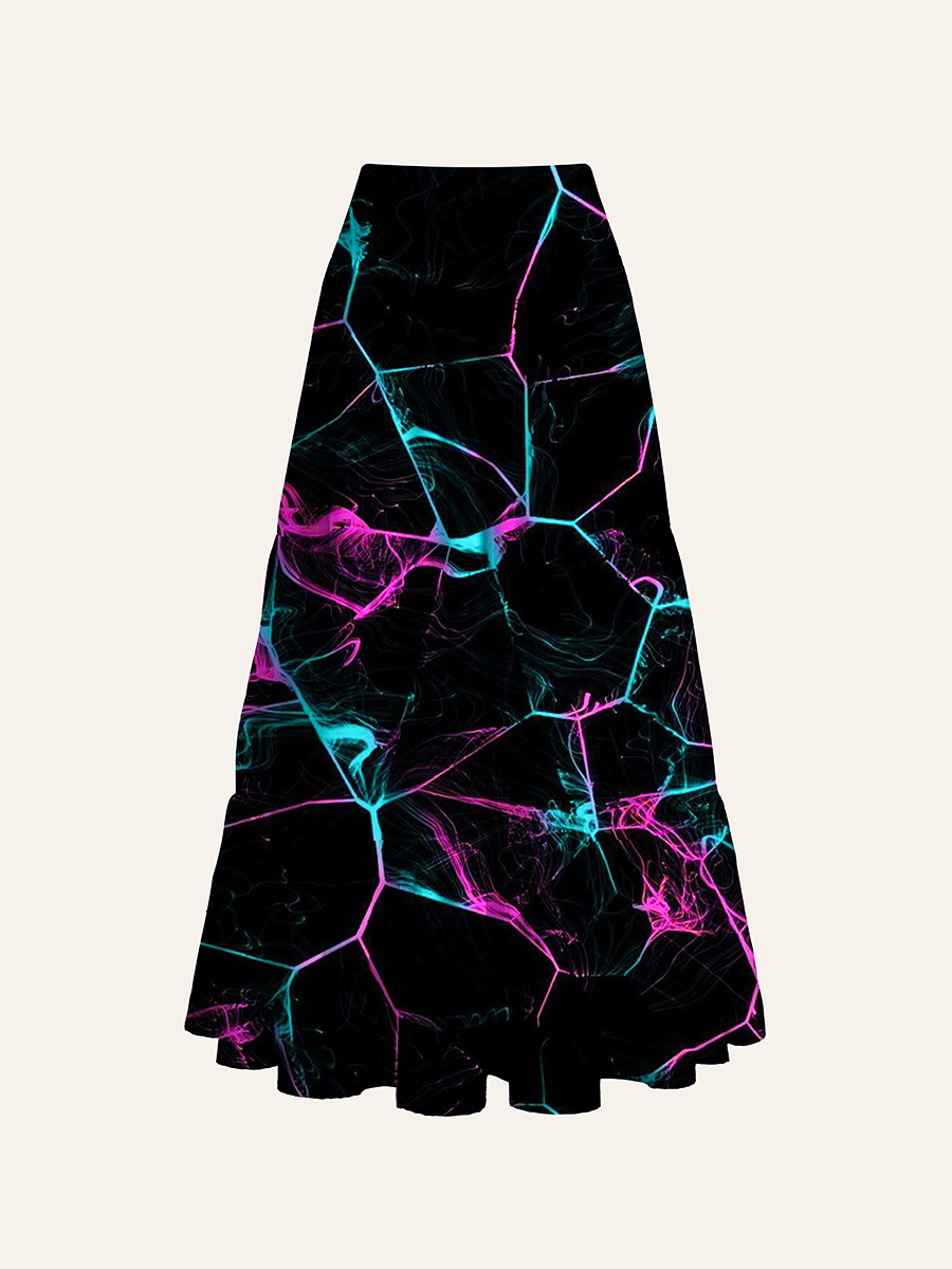 Neon Crackle Black Background Convertible Maxi Skirts