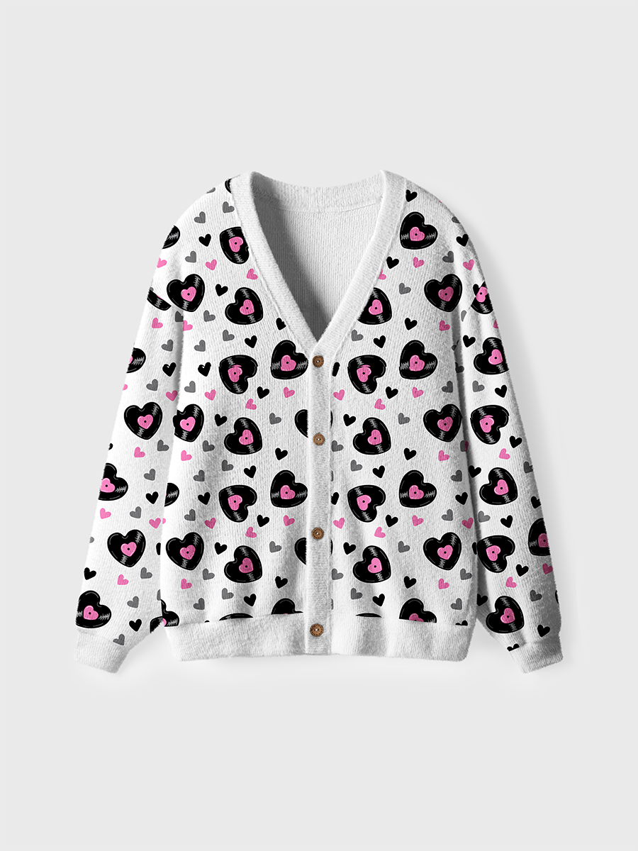 Vintage Black Pink Leopard Print Heart Ugly Cardigan Sweaters