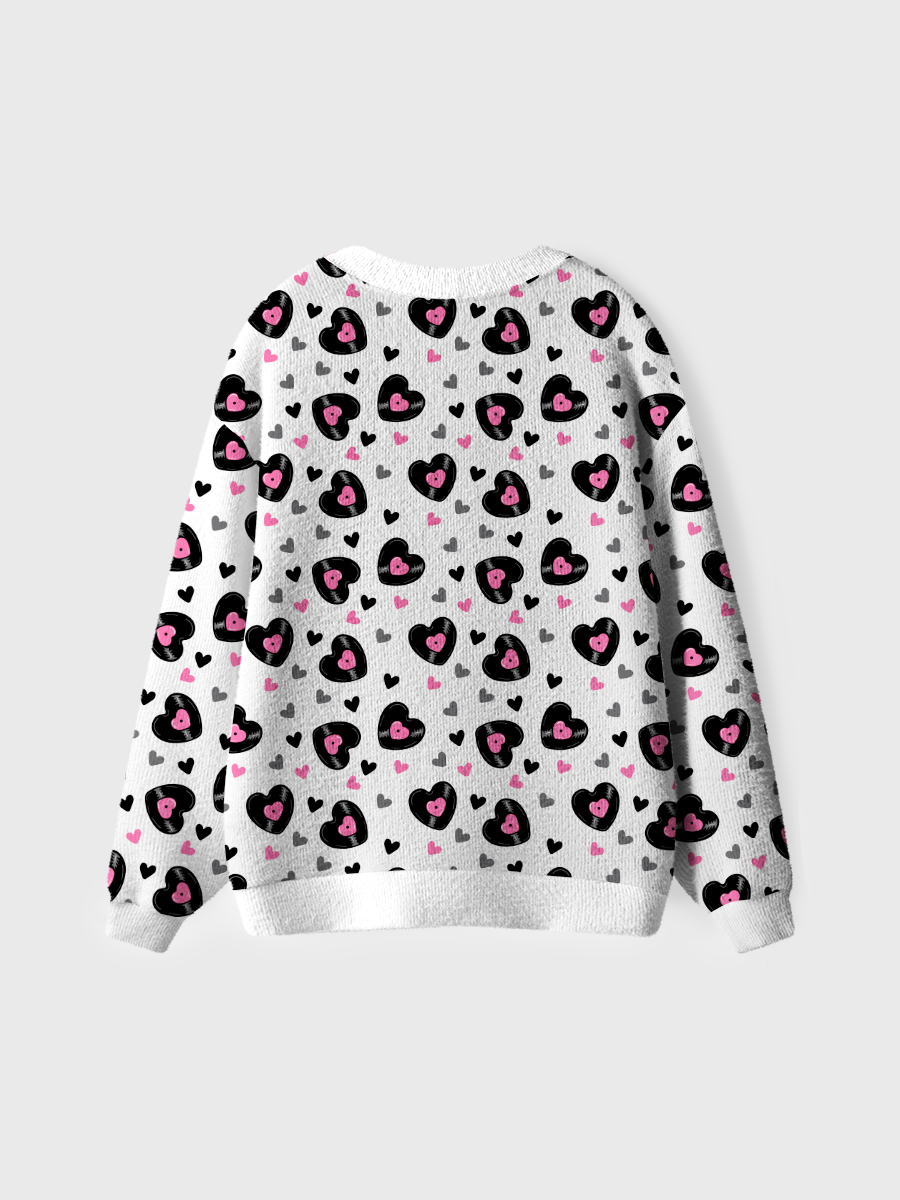 Vintage Black Pink Leopard Print Heart Ugly Cardigan Sweaters
