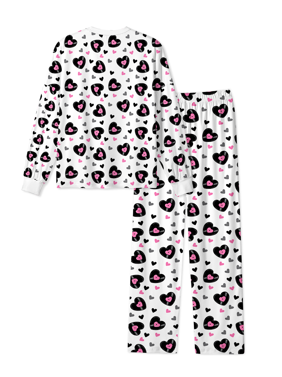 Vintage Black Pink Leopard Print Heart Pajama