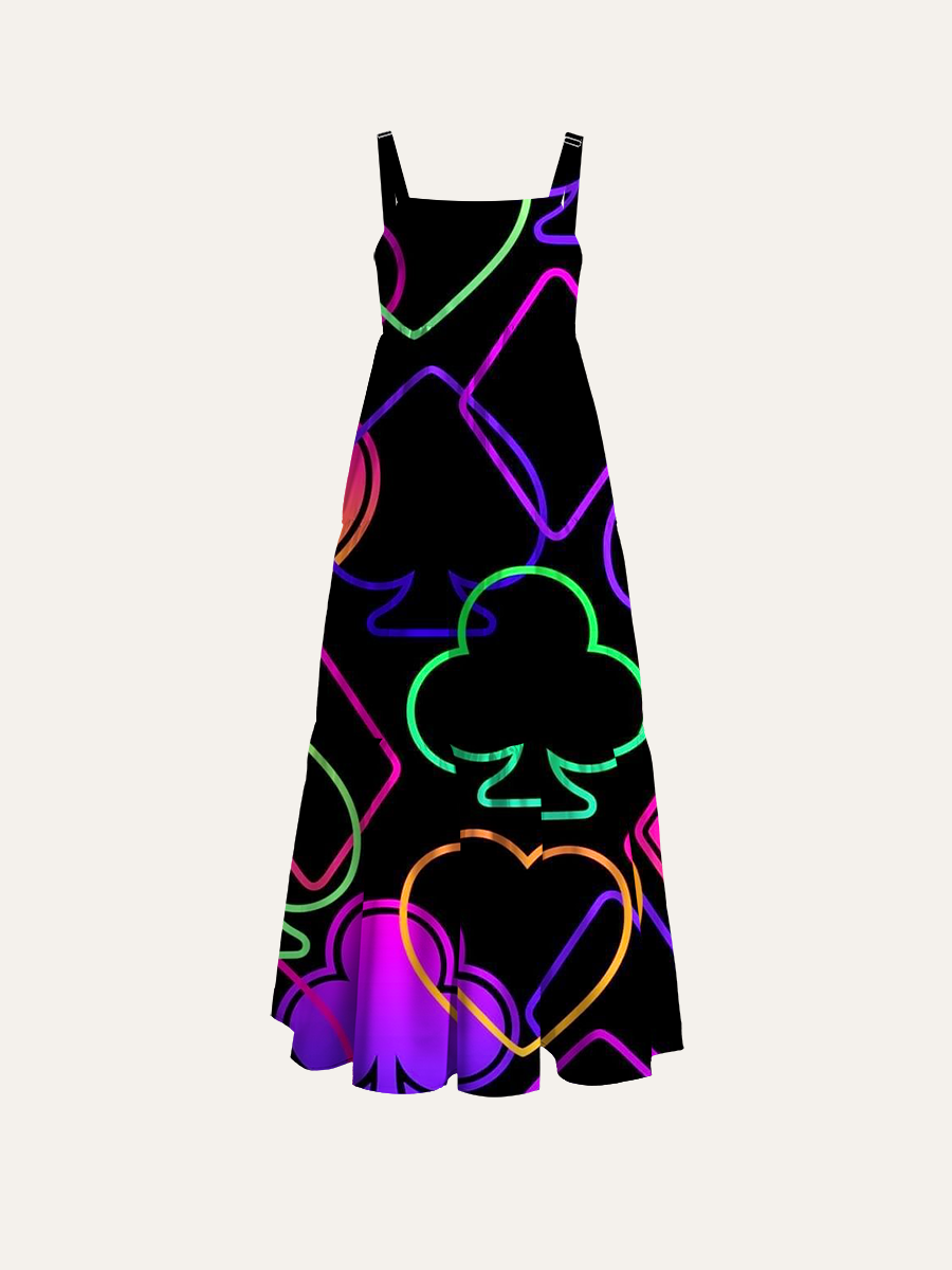 Playing Card Suit Adjustable Wide Straps Maxi Dress