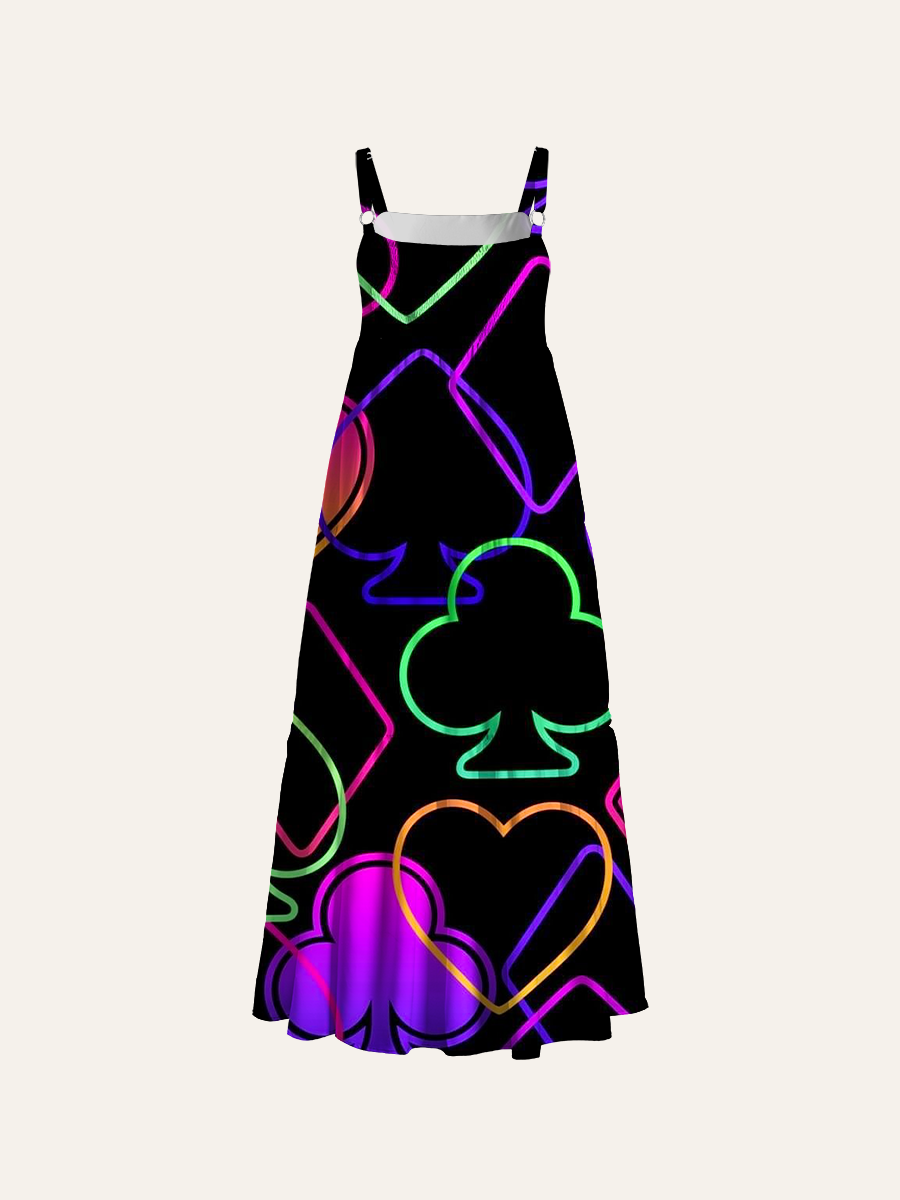 Playing Card Suit Adjustable Wide Straps Maxi Dress