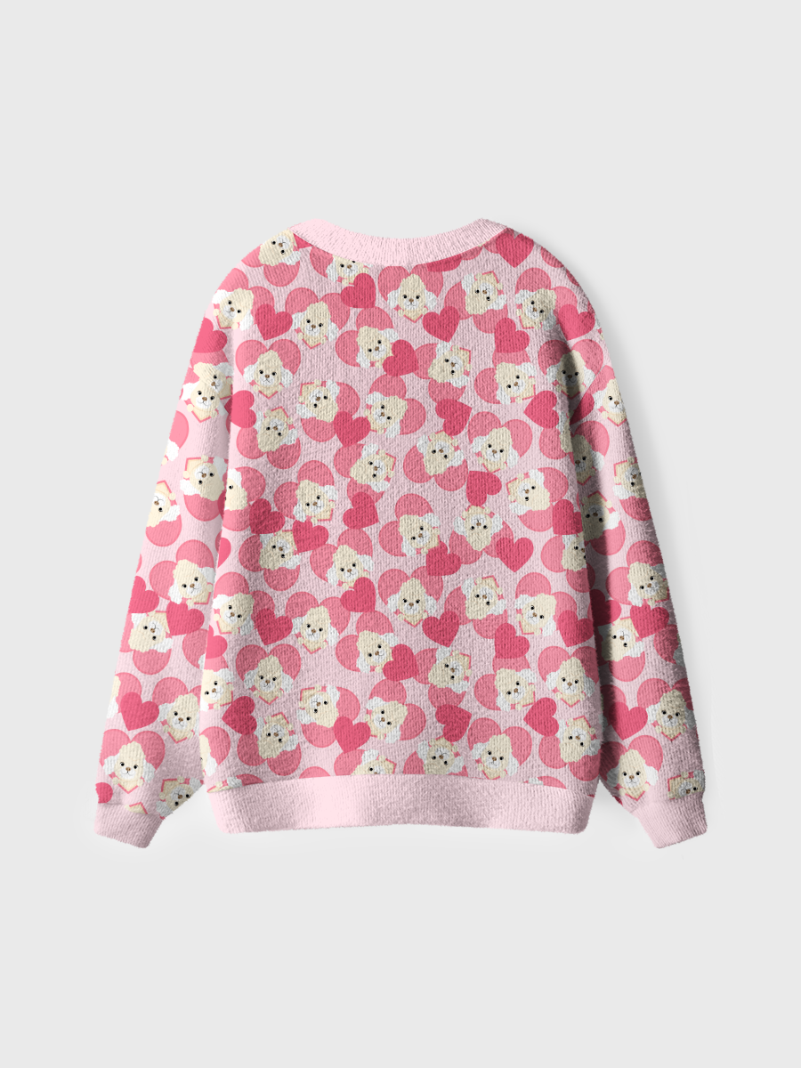 Vintage Pink Poodle Heart Ugly Cardigan Sweaters