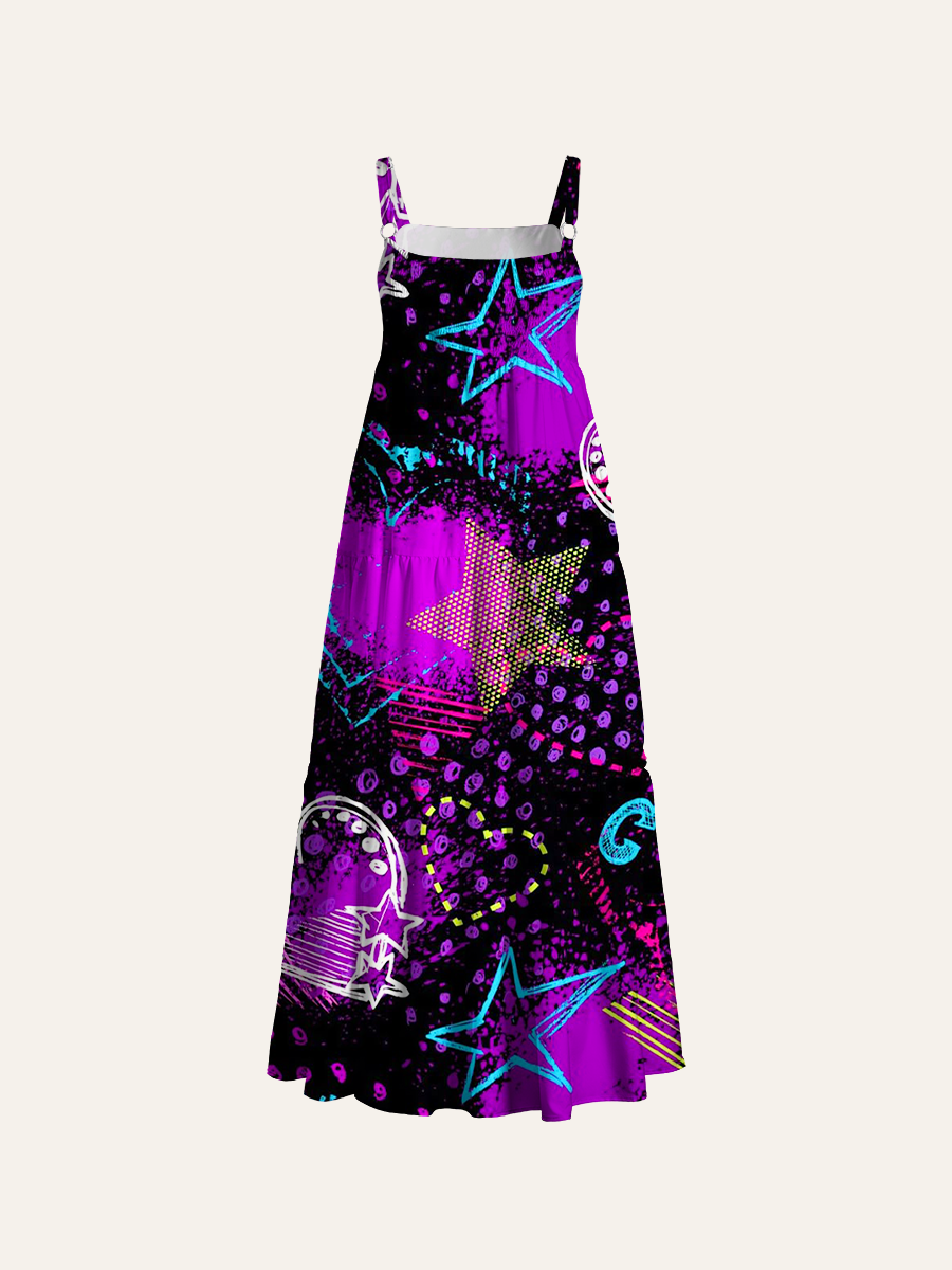 Doodle Star & Heart Adjustable Wide Straps Maxi Dress