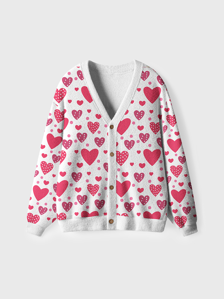 Vintage Pink Dot Heart Ugly Cardigan Sweaters