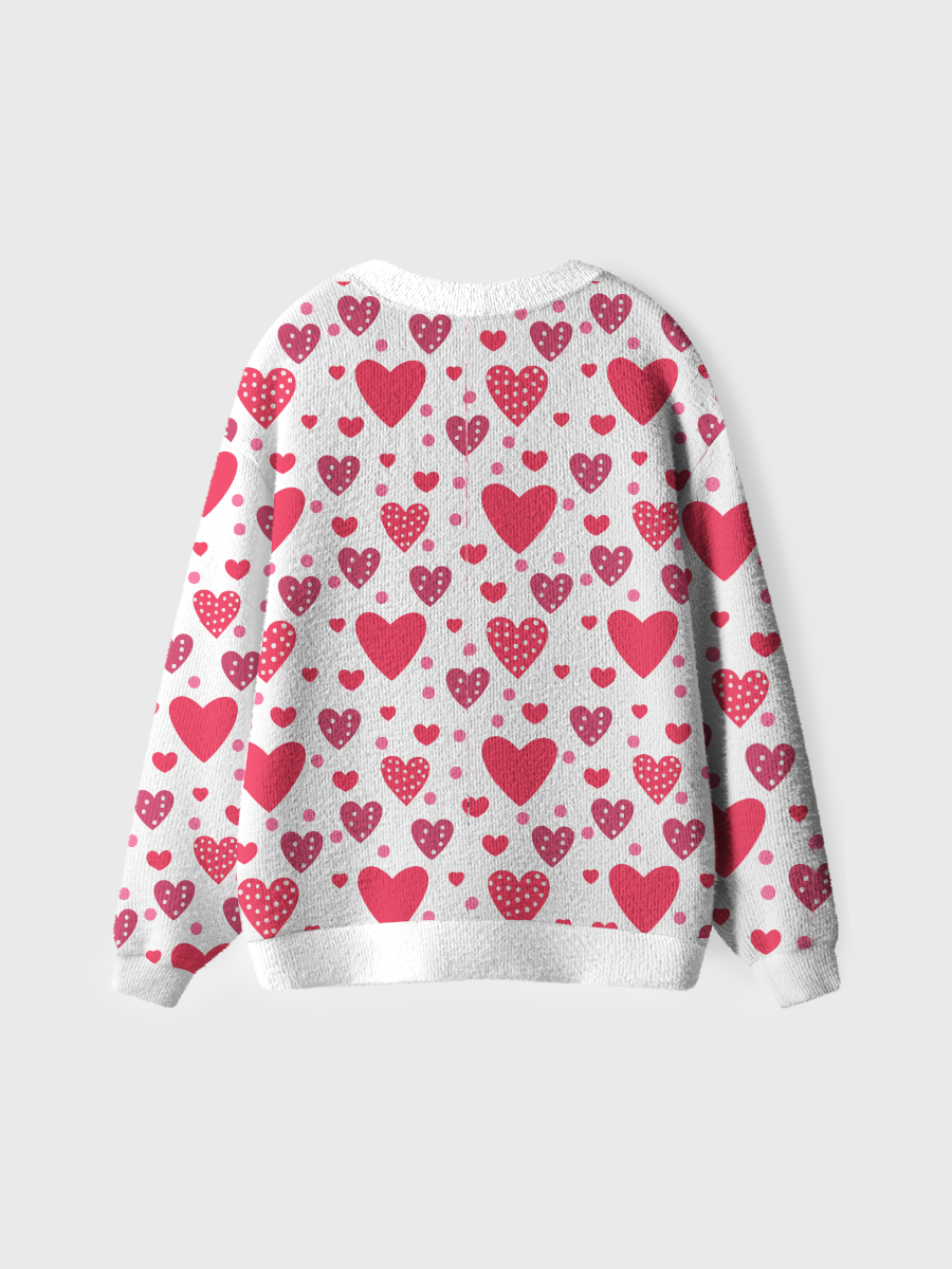 Vintage Pink Dot Heart Ugly Cardigan Sweaters