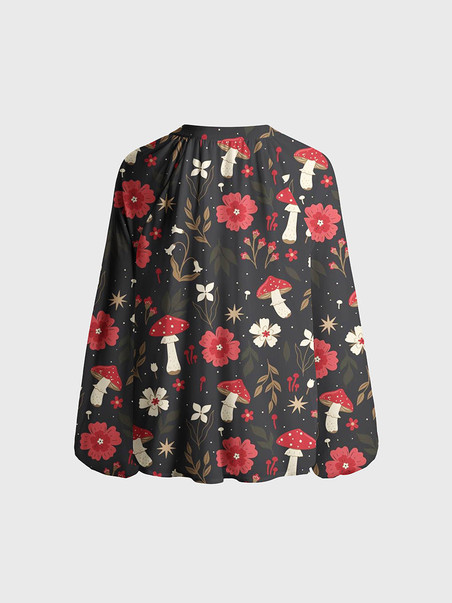 Enchanted Forest Fungi Neck Tie Blouse