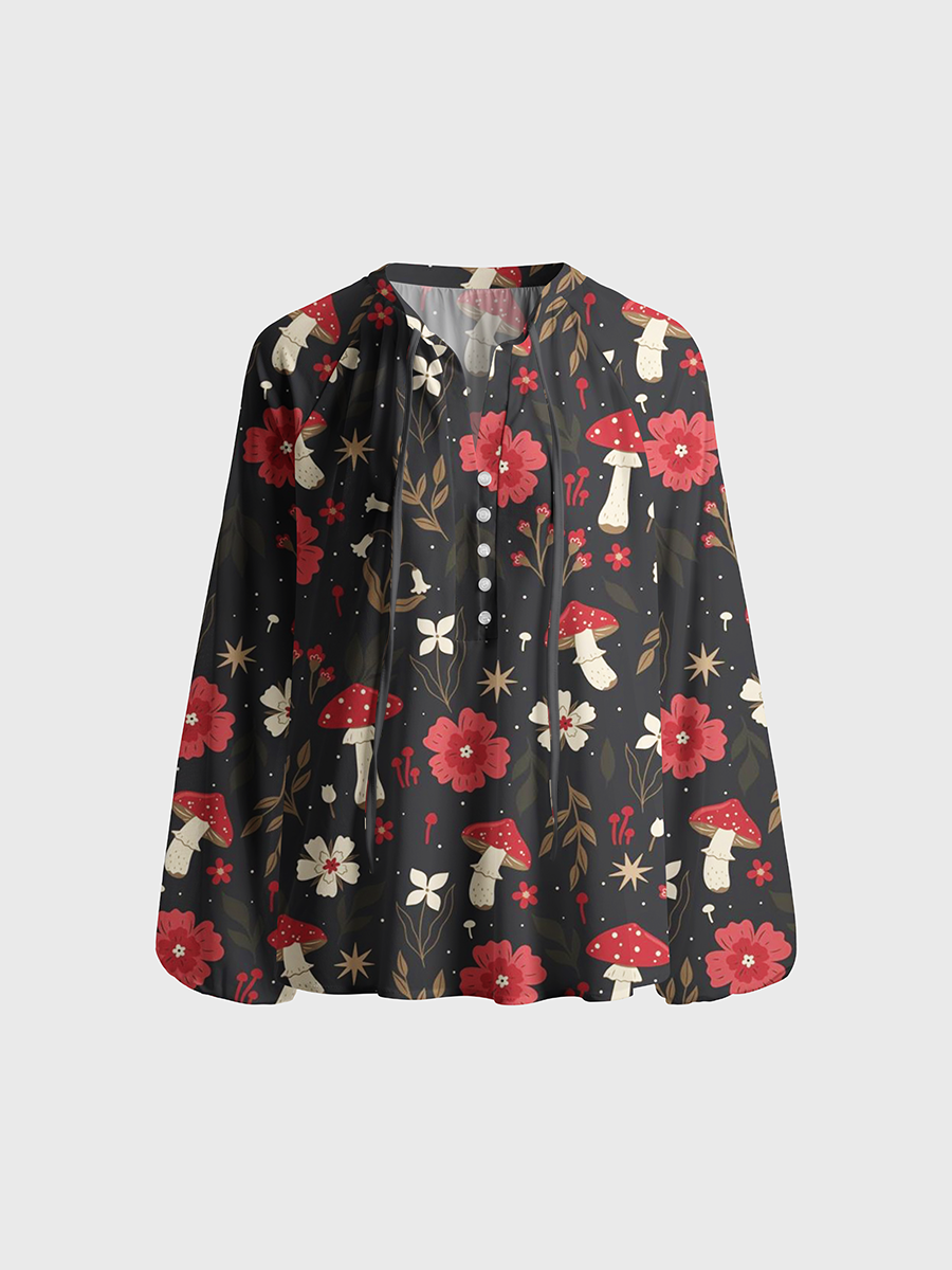 Enchanted Forest Fungi Neck Tie Blouse