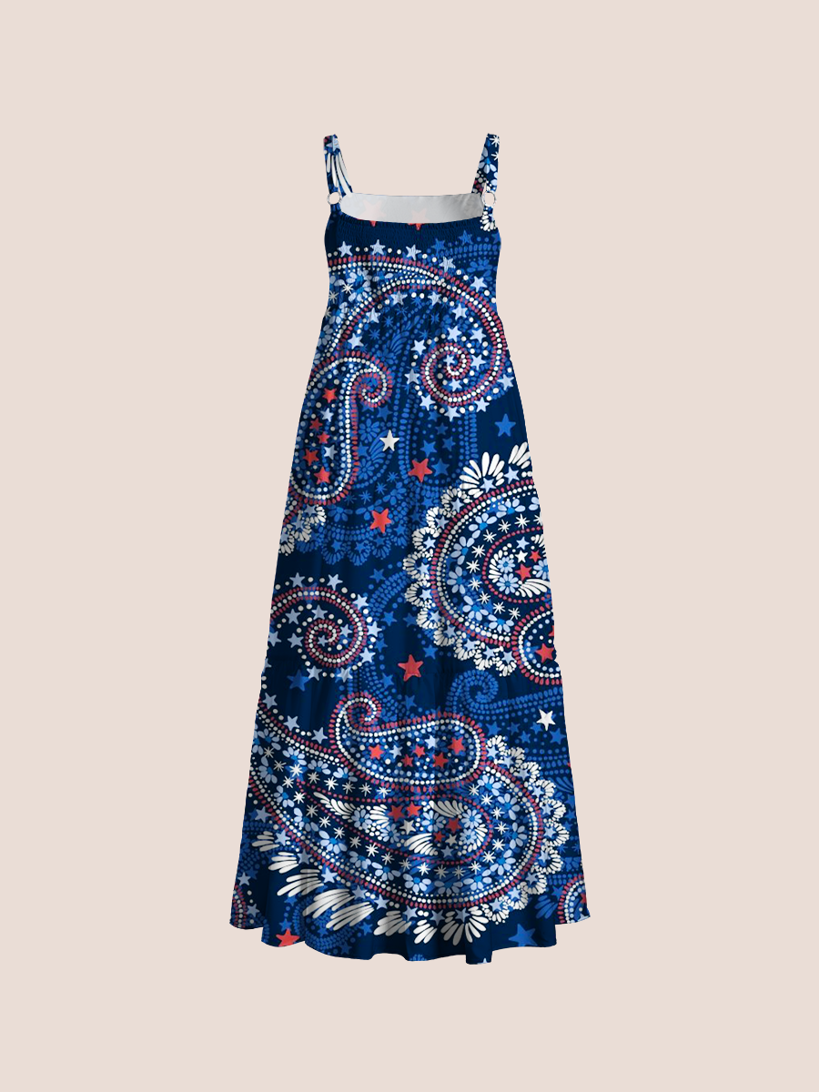 Vintage American Paisley Adjustable Wide Straps Maxi Dress