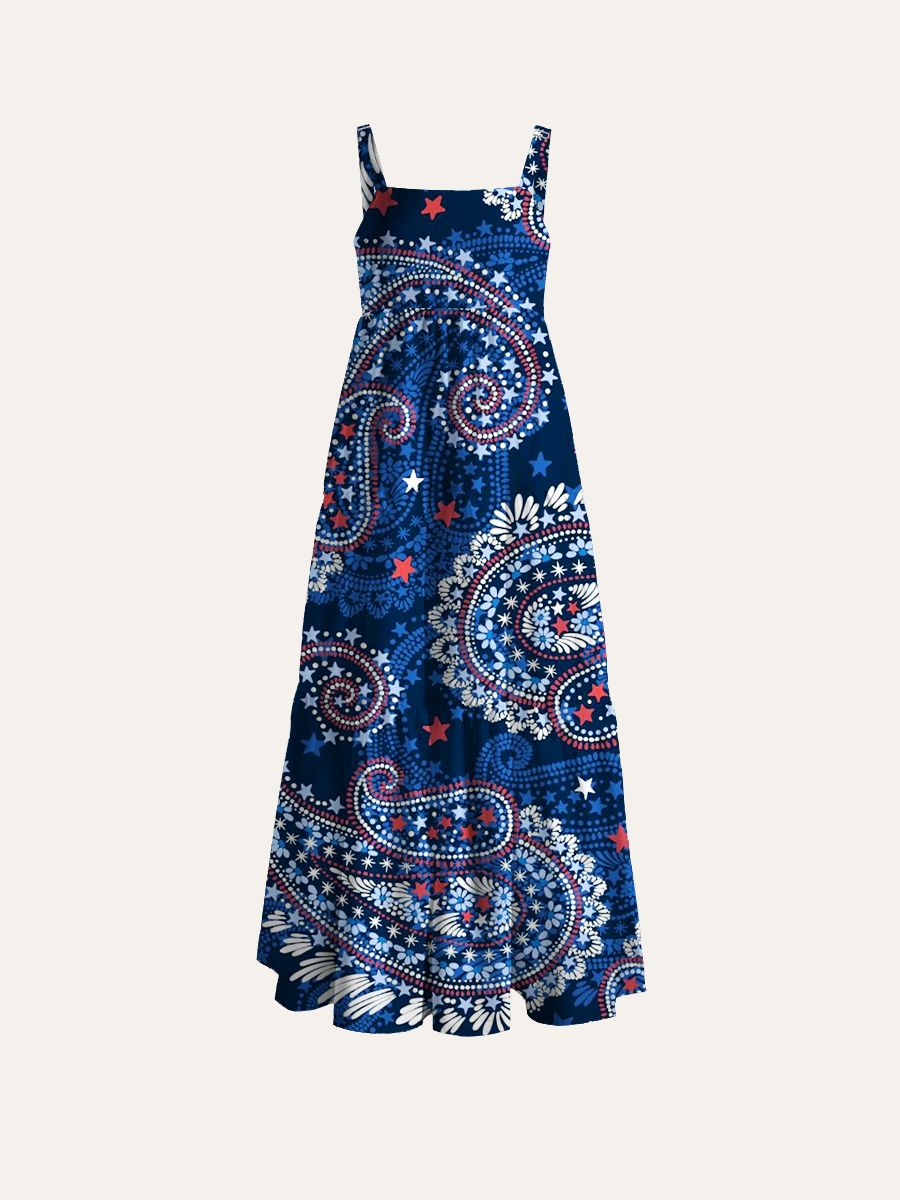 Vintage American Paisley Adjustable Wide Straps Maxi Dress