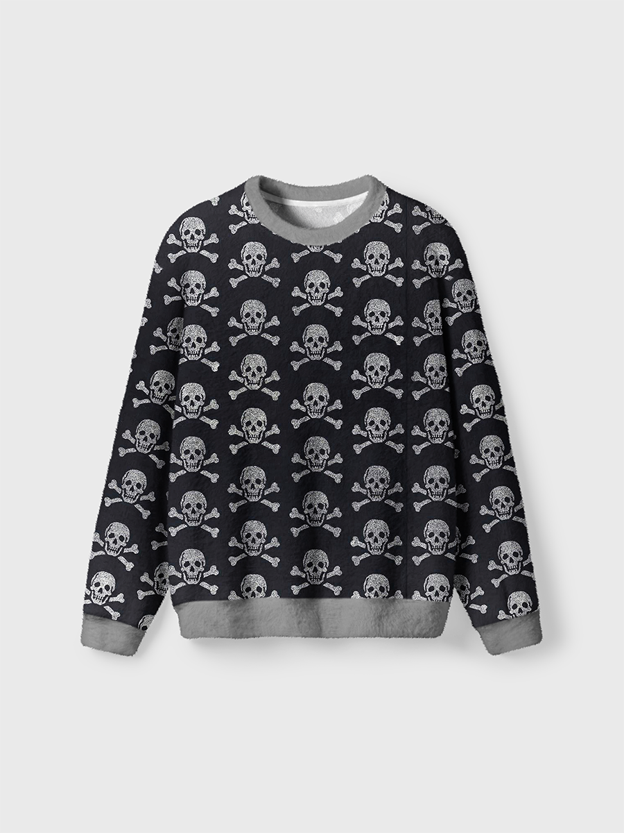 Vintage Glitter Skull and Crossbones Pirate Ugly Sweater