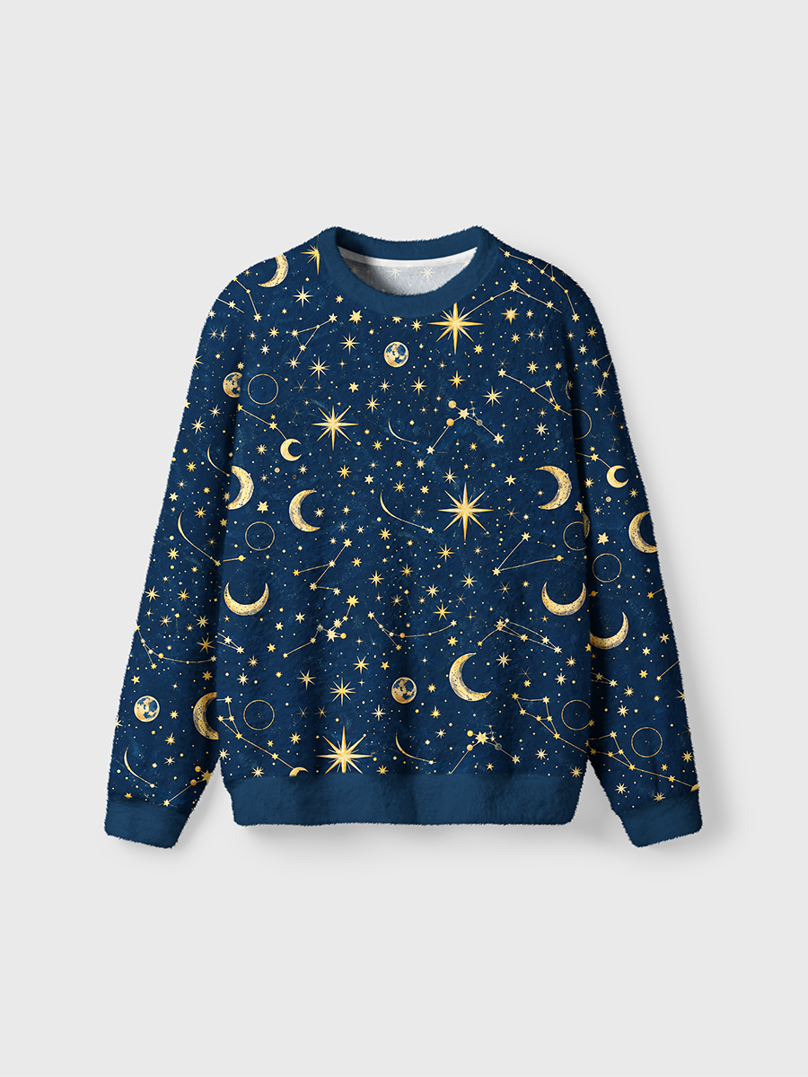 Vintage Golden Star Moon Constellation Ugly Sweater