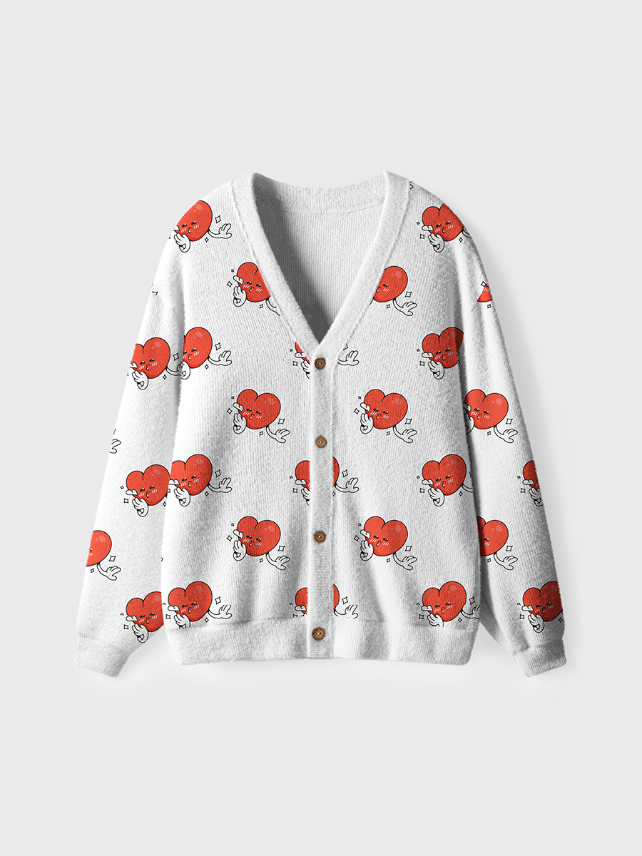 Vintage Red Cartoon HeartUgly Cardigan Sweaters