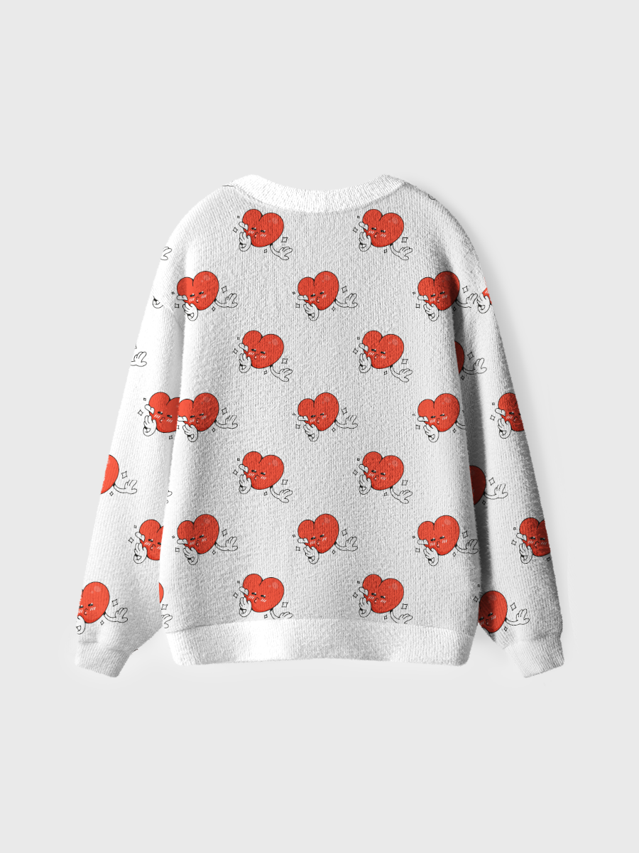 Vintage Red Cartoon HeartUgly Cardigan Sweaters