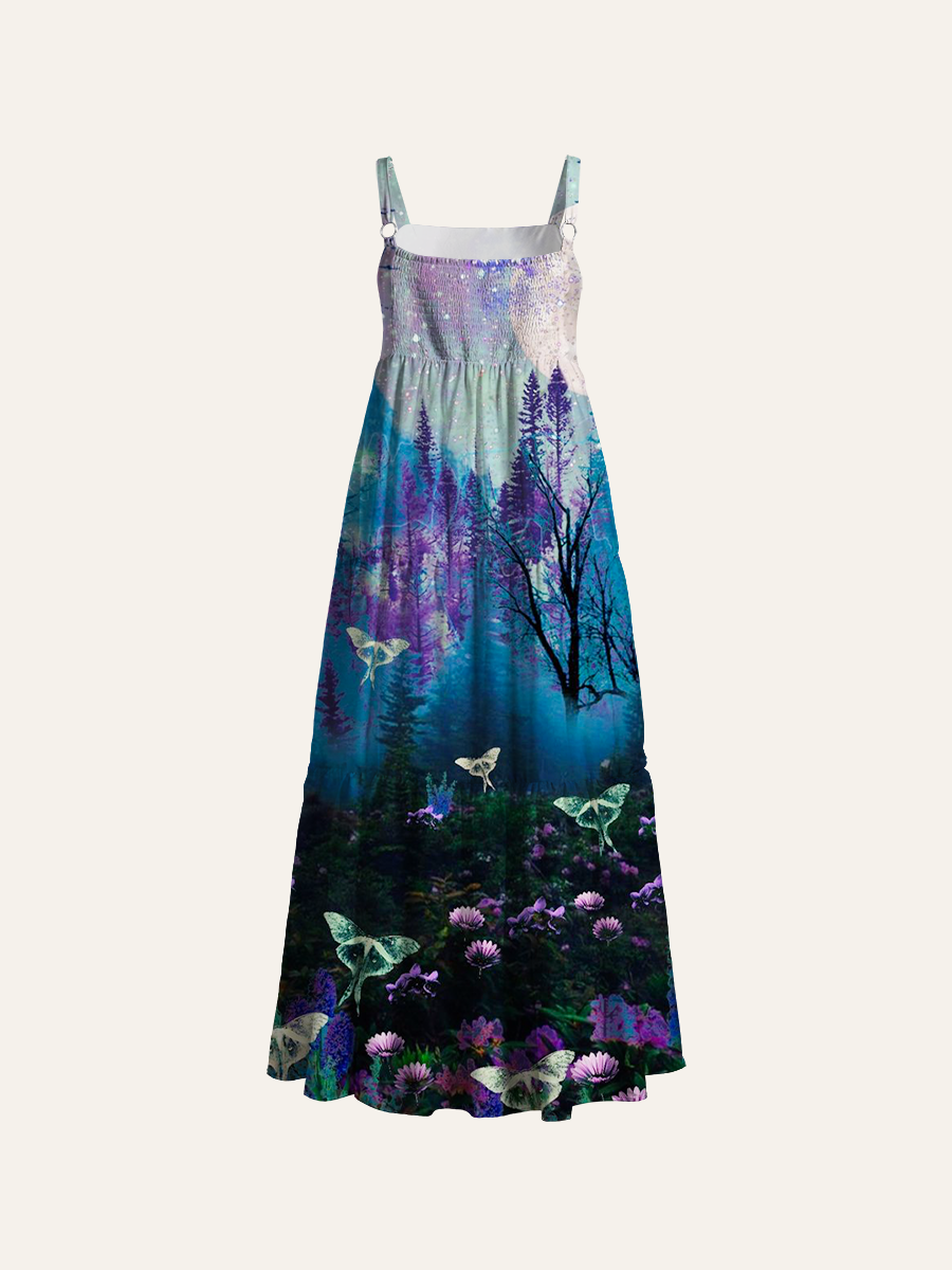 Luna Moth Moonlit Forest Adjustable Wide Straps Maxi Dress