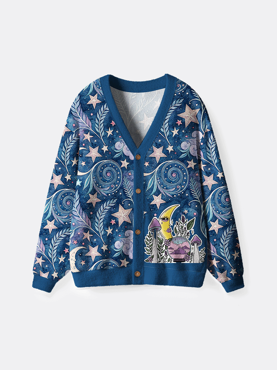 Vintage Crescent Moon And Mushrooms Cardigan Sweaters