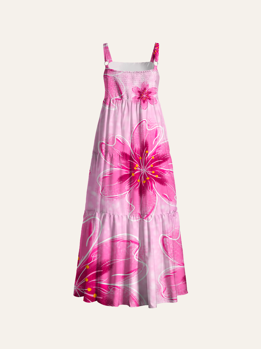 Neon Cherry Blossom Adjustable Wide Straps Maxi Dress