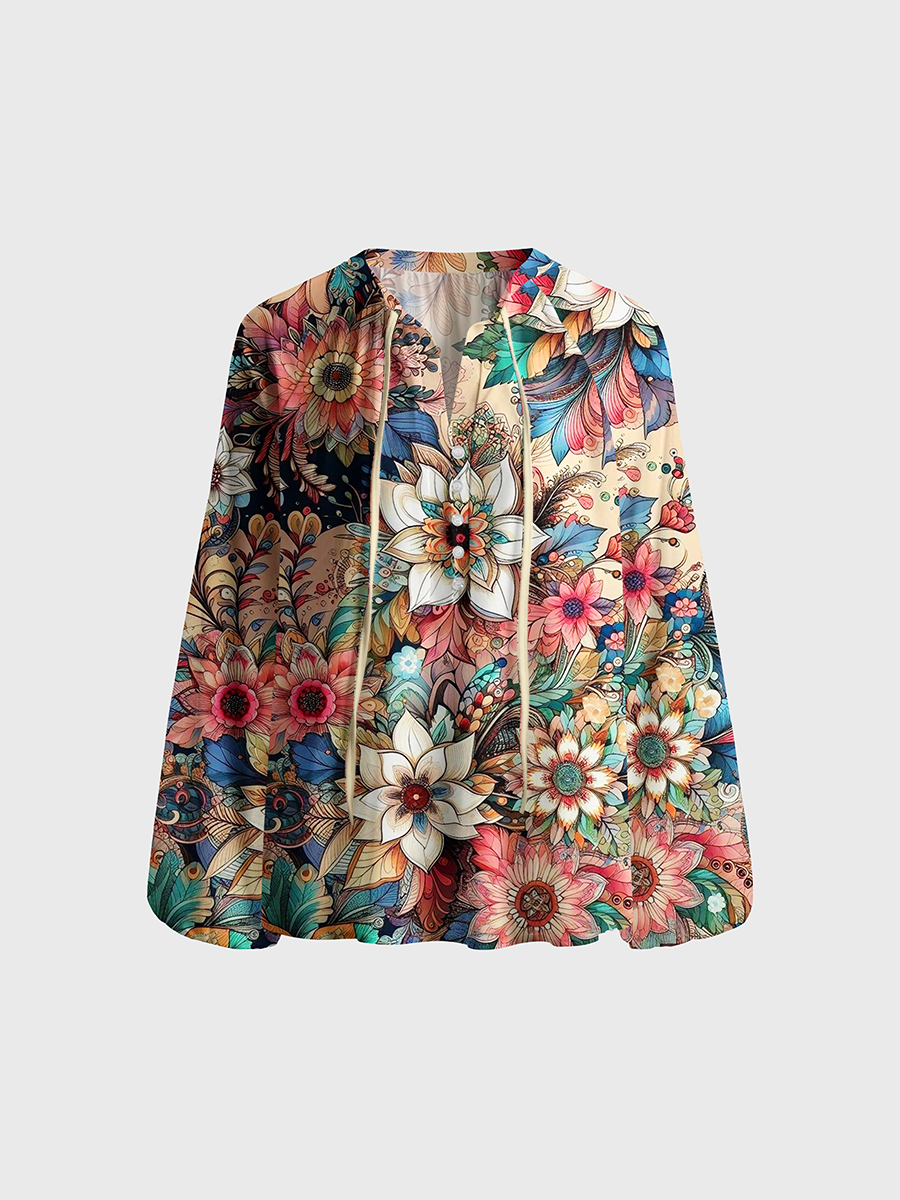 Mandala Floral Neck Tie Blouse