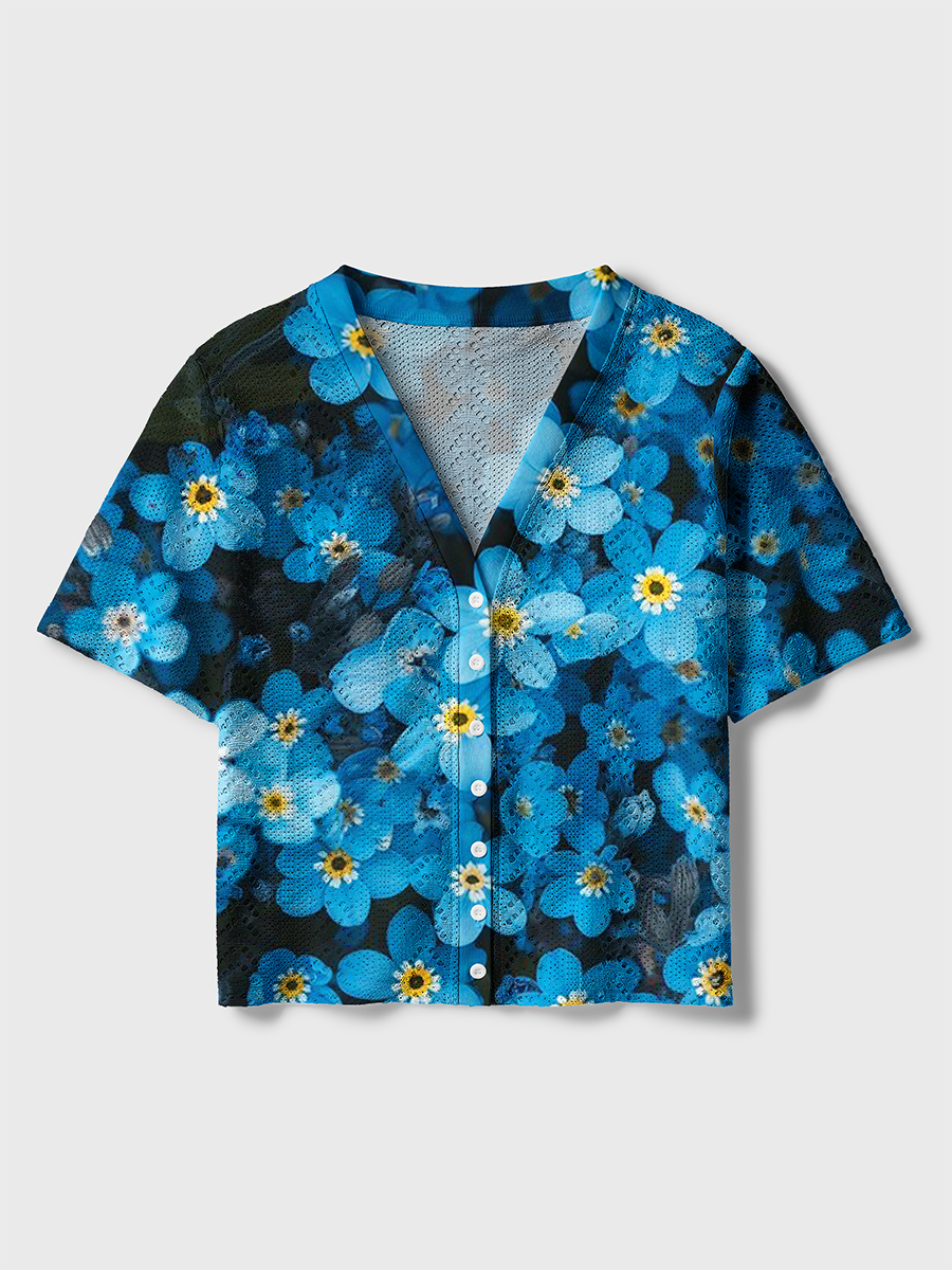 Dense Flower Field Pattern Crochet Button Down Cardigan