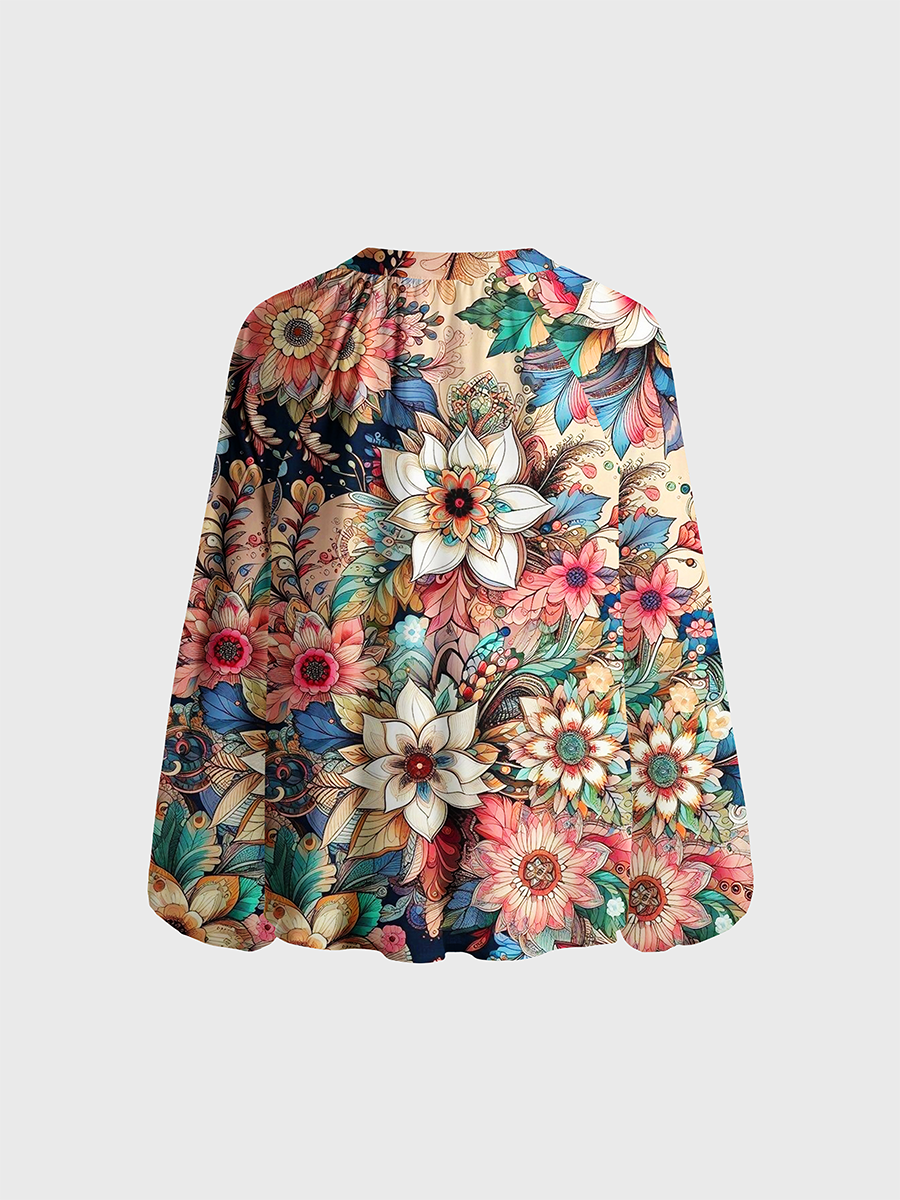 Mandala Floral Neck Tie Blouse