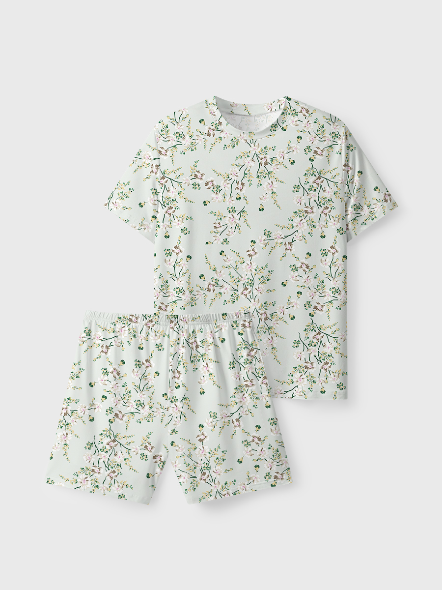 Vintage Light Green Base Floral Short Pajamas