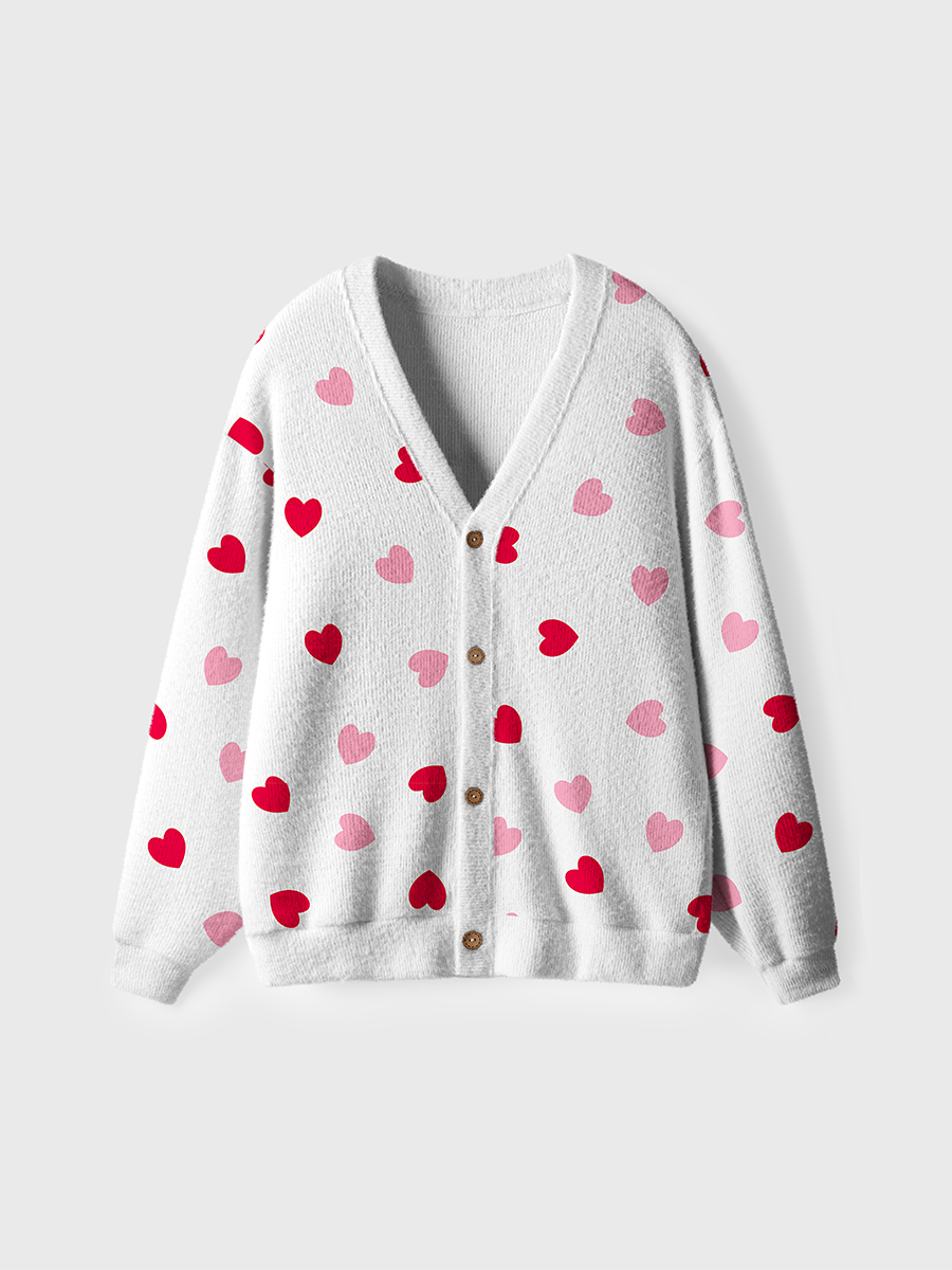 Vintage Red Pink Heart Pop Cute Ugly Cardigan Sweaters
