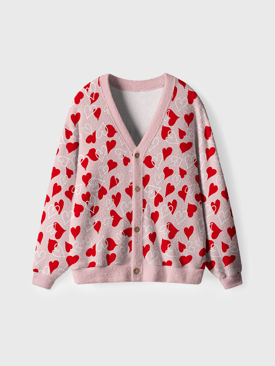 Vintage Red White Heart Pink Pop Valentine Ugly Cardigan Sweaters